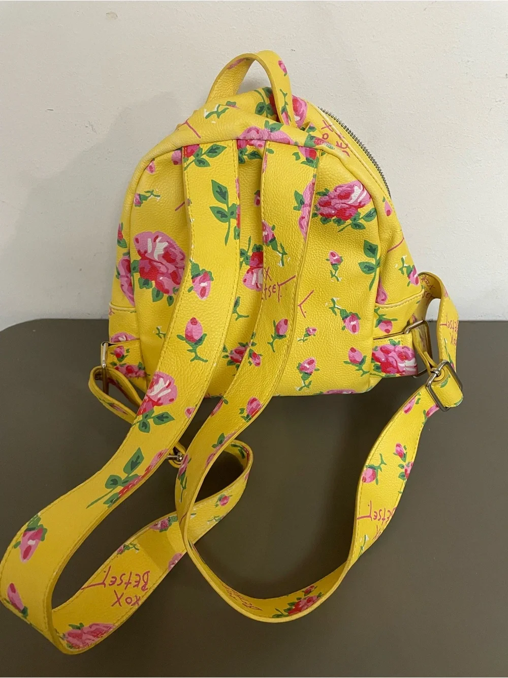 Betsey Johnson Yellow Floral Heart Charm Kids Backpack